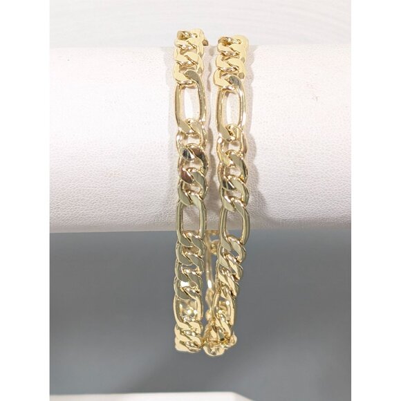 Gold Tone Figaro Double Chain Bracelet Magnetic Clasp 7" - Picture 1 of 8